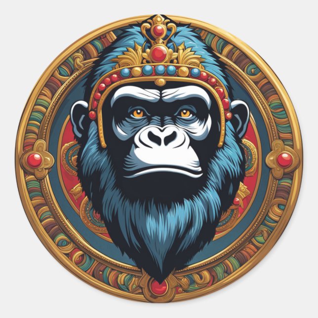 King Gorilla Classic Round Sticker (Front)