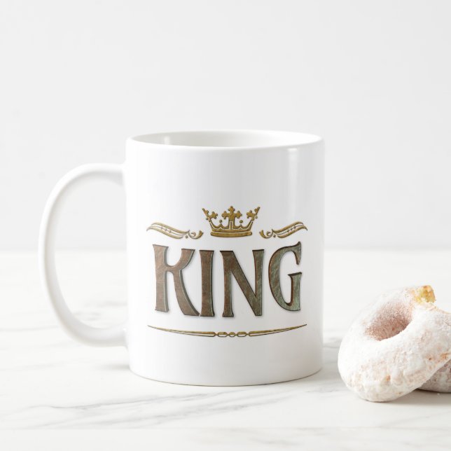 KING - Grand Mediaeval Royal Crown Lettering Coffee Mug (With Donut)