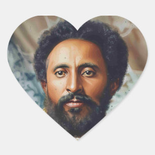 King Haile Selassie Oil Painting Heart Sticker