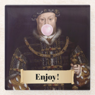 King Henry VIII Blowing Pink Bubble Gum Glass Coaster