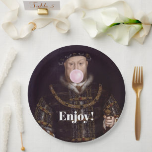 King Henry VIII Blowing Pink Bubble Gum Paper Plate