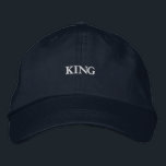KING in striking Custom Elegant Stylish Men cotton Embroidered Hat<br><div class="desc">Command attention with this navy cap featuring "KING" in striking embroidery. Crafted from soft cotton with an adjustable strap,  it combines style and comfort effortlessly.</div>