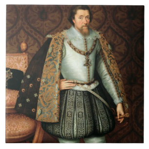 King James I of England (1566-1625) (oil on canvas Tile