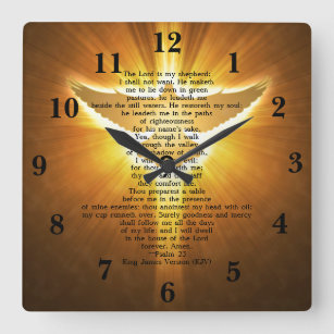 King James Version Psalm 23 Bible Scripture Square Wall Clock