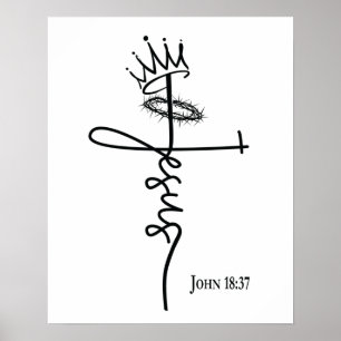 KING JESUS Christian Cross Hand Letter Black White Poster