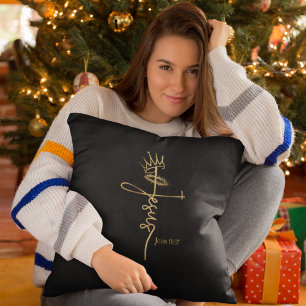 KING JESUS Elegant Black/Gold Christian Christmas Cushion