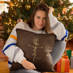 KING JESUS Elegant Bronze Christian Christmas Cushion