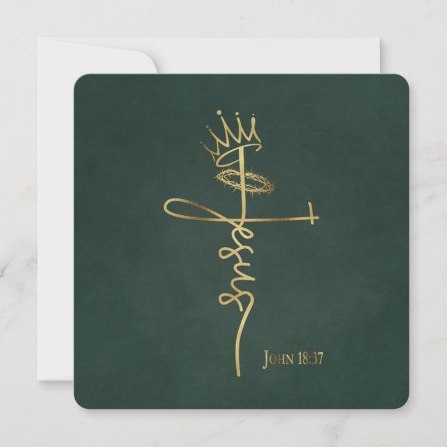 KING JESUS Elegant Christian Green Flat Christmas  Card (Front)