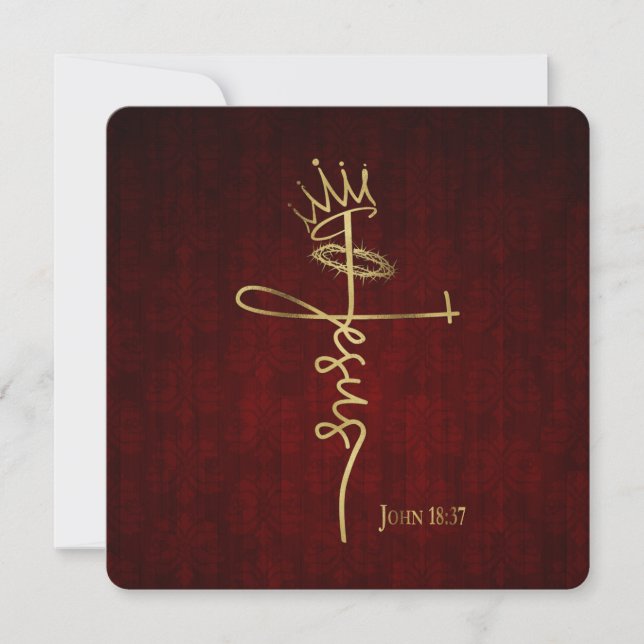 KING JESUS Elegant Red Flat Christian Christmas  Card (Front)
