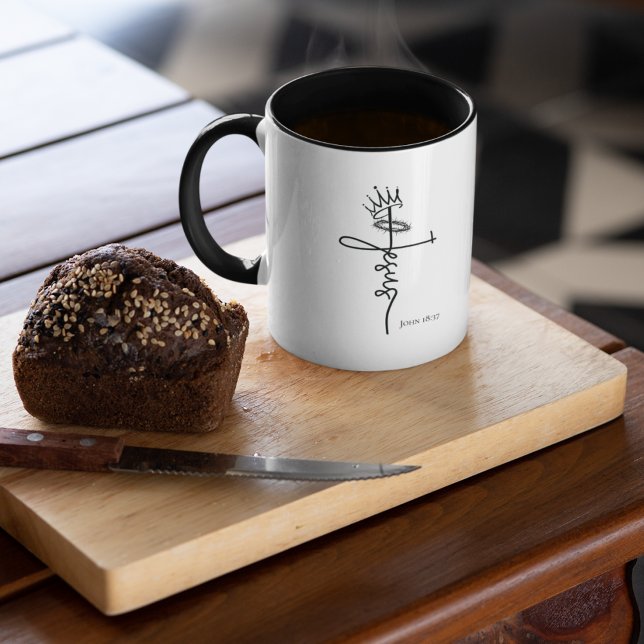 KING JESUS Modern Christian Cross Typography Mug (Creator Uploaded)