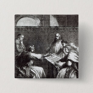 King John refusing to sign Magna Charta 15 Cm Square Badge
