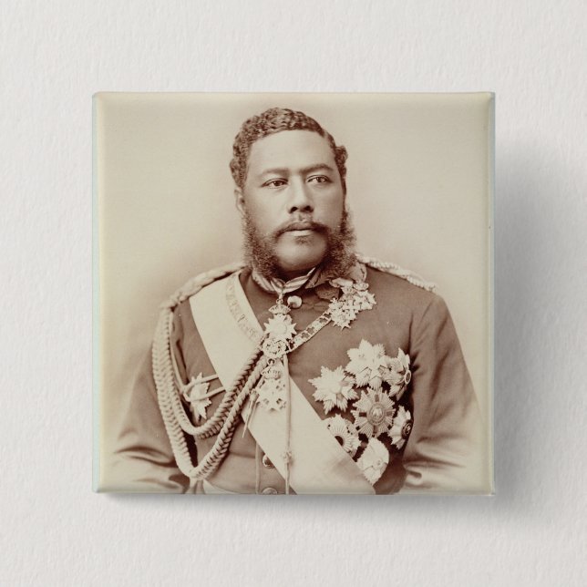 King Kalakaua (1836-91), late c19th (sepia photo) 15 Cm Square Badge (Front)