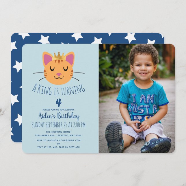King Kitty Child's Birthday Photo Invitation (Front/Back)