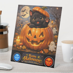 King kitty happy Halloween pedestal Sign