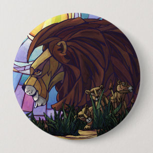 King Lion and Cubs 10 Cm Round Badge