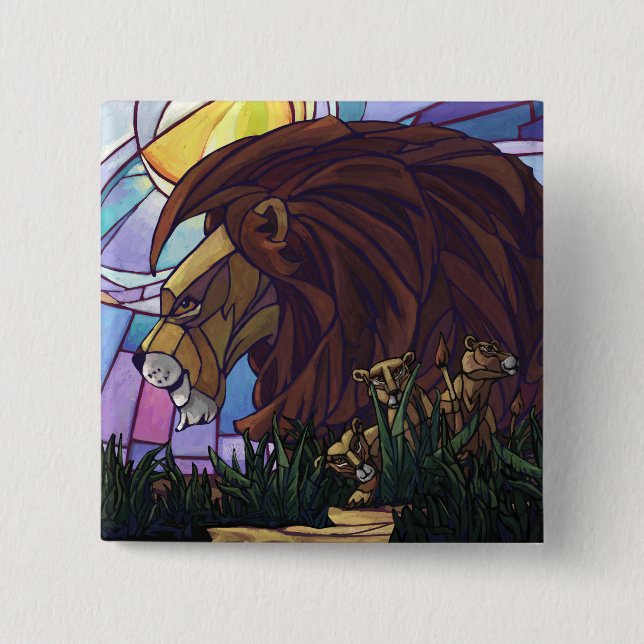King Lion and Cubs 15 Cm Square Badge (Front)