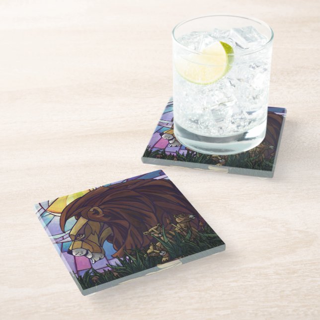King Lion and Cubs Art Glass Coaster (Angled)