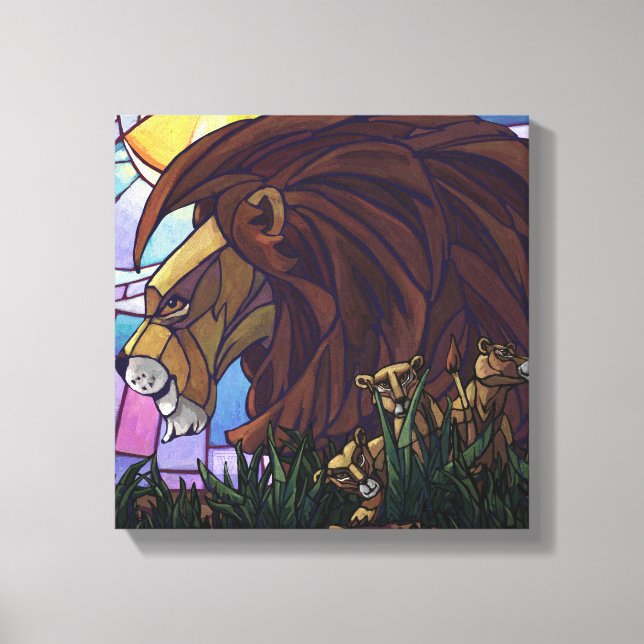 King Lion and Cubs Canvas Print (Front)