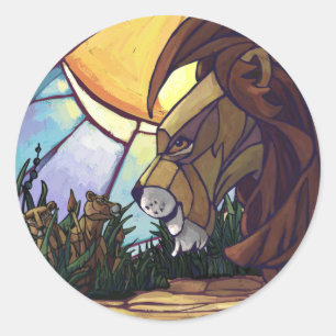 King Lion and Cubs Classic Round Sticker