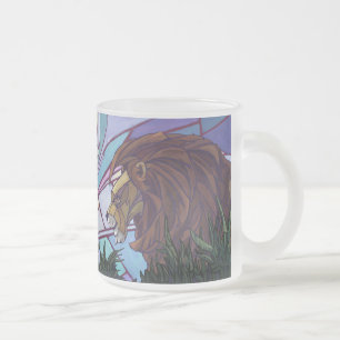 King Lion and Cubs Frosted Glass Coffee Mug