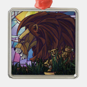 King Lion and Cubs Metal Tree Decoration