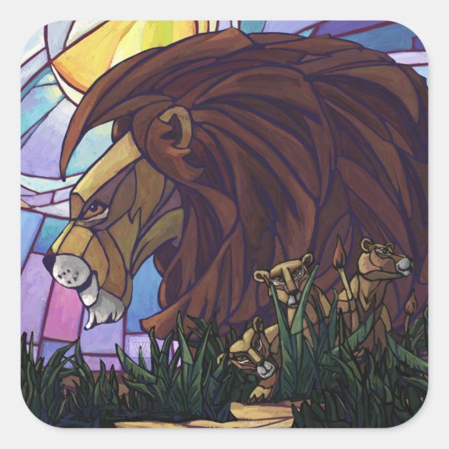 King Lion and Cubs Square Sticker (Front)