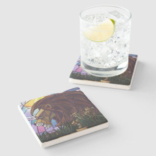 King Lion and Cubs Stone Coaster