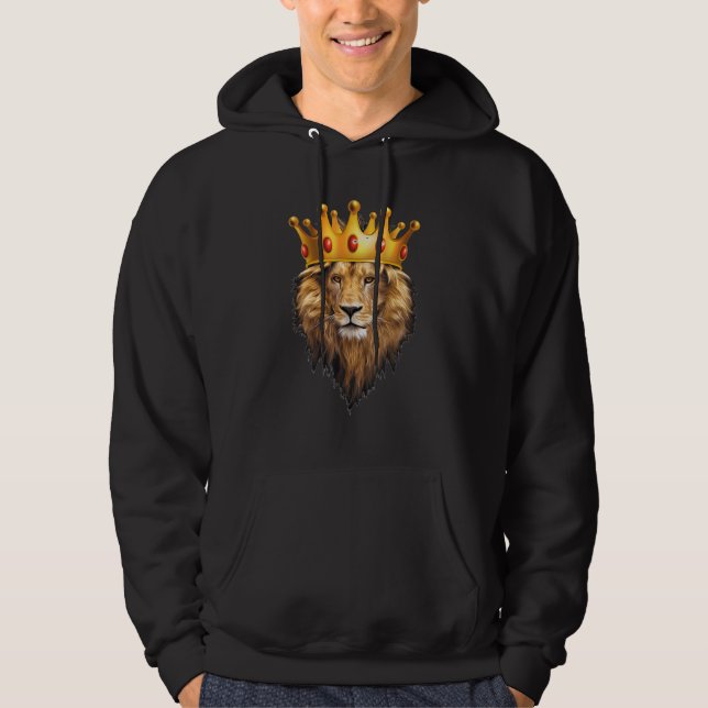 King Lion Head With Golden Crown King Of Animals Hoodie (Front)