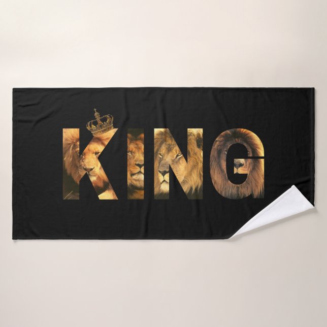 "KING Lion Lettering" Design on Black Bath Towel Set (Bath Towel)