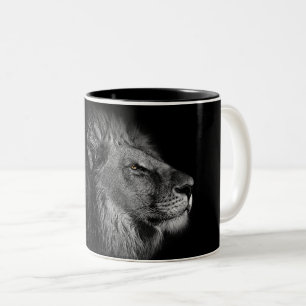 King, Lion on black and white background Two-Tone Coffee Mug