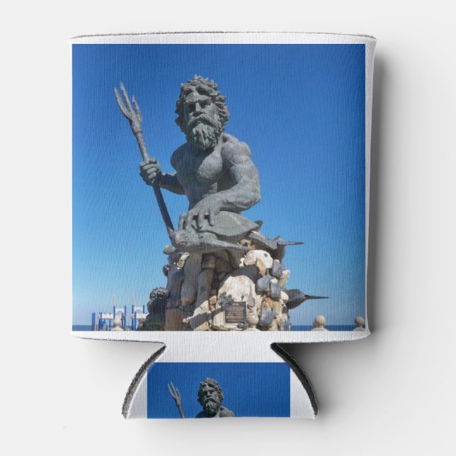 King Neptune Statue at Virginia Beach Can Cooler (Front)