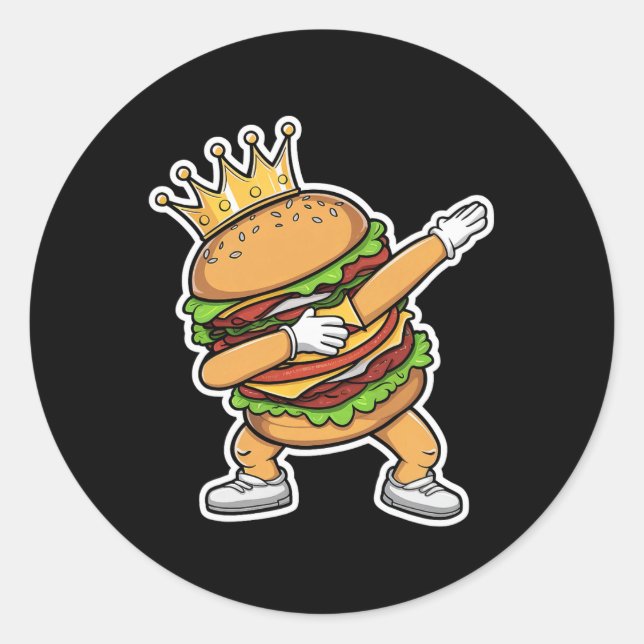 King Of Burger Dab Dancing Funny Hamburger  Classic Round Sticker (Front)