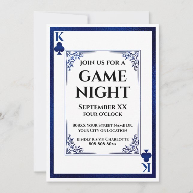 King of Clubs Blue Game Night Playing Card (Front)