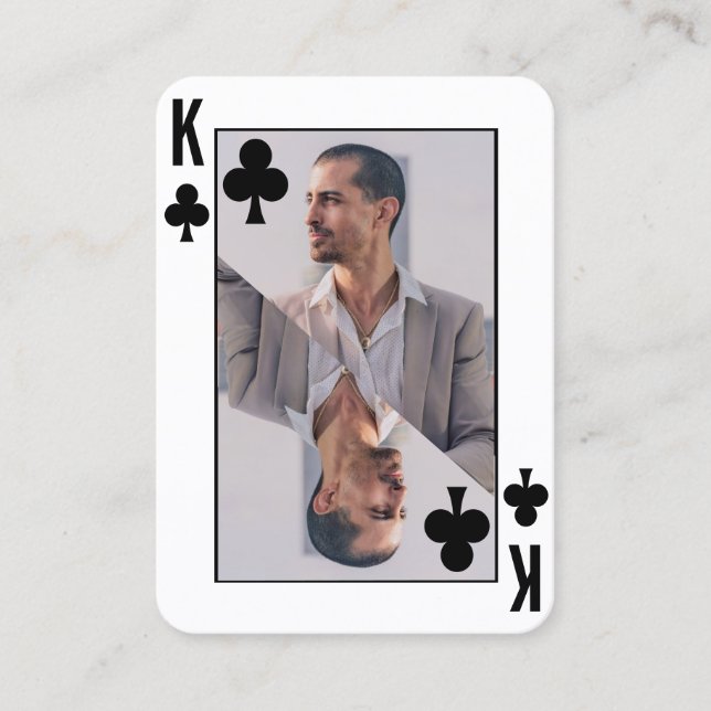 King of Clubs Photo Black White Poker Player Business Card (Front)