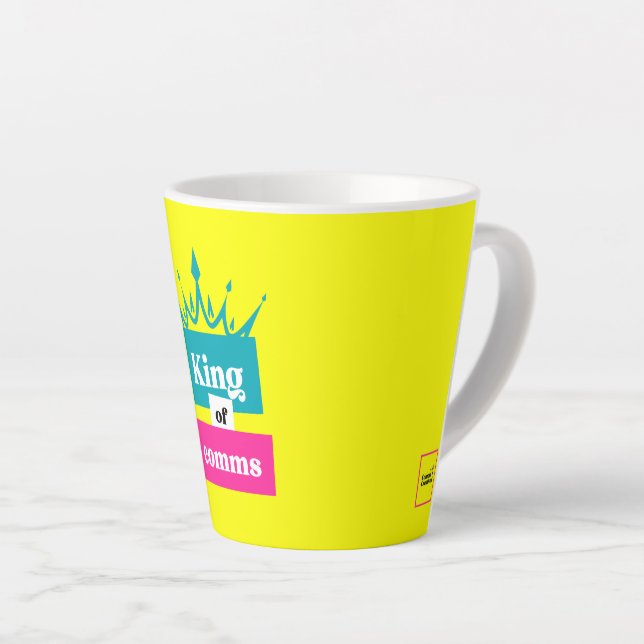 King of comms latte mug (Right Angle)