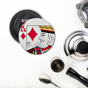 King of Diamonds Card Face Button Bottle Opener