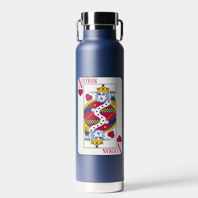 King of Hearts Custom Name Playing Card Stainless  Water Bottle (Front)