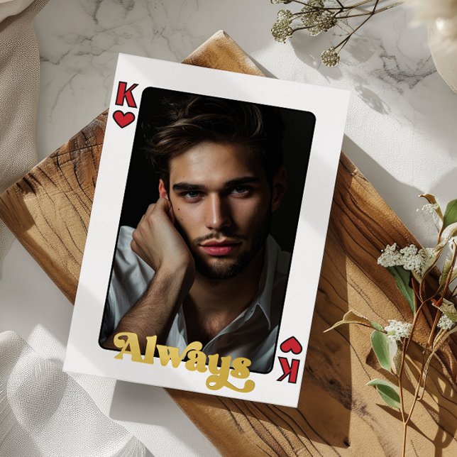 King of Hearts Custom Photo Valentines Day Foil Holiday Card (king of hearts valentines day wedding anniversary custom photo card)