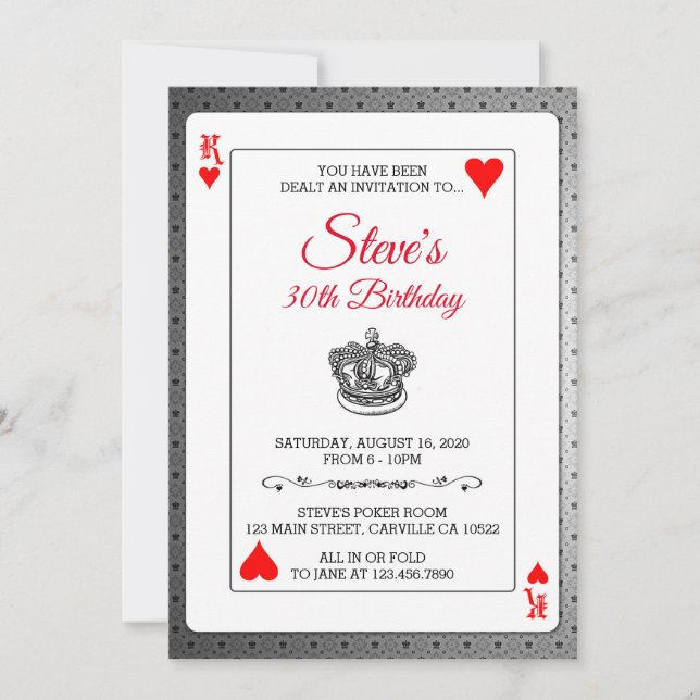 King of Hearts Poker Playing Cards Birthday Invite (Front)