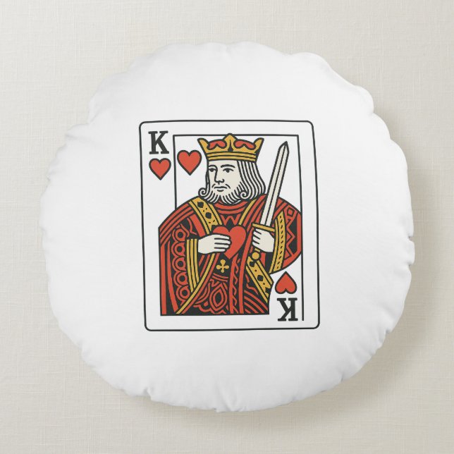 King of Hearts — Regal Red & Gold Round Cushion (Front)