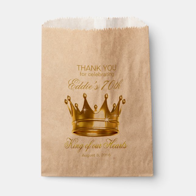 King of our Hearts 70th Birthday Gold Foil Crown Favour Bags (Front)