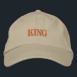"King" of Style Khaki Adjustable Hat<br><div class="desc">Make a statement with this khaki cap featuring striking "King" embroidery in gold.</div>