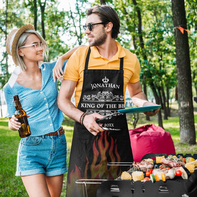 King of The BBQ Apron (King of The BBQ Funny Quote Initial Name Vintage Apron)