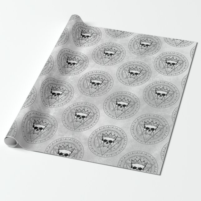 King of the Dead: Dark Gothic Royal Sigil White Wrapping Paper (Unrolled)