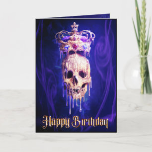 King of the Dead Melting Golden Skull Birthday Car Card