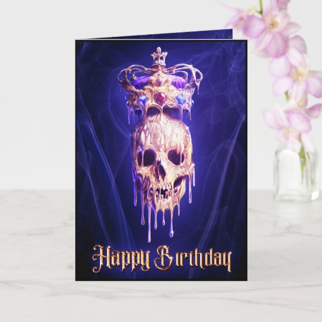 King of the Dead Melting Golden Skull Birthday Card (Orchid)
