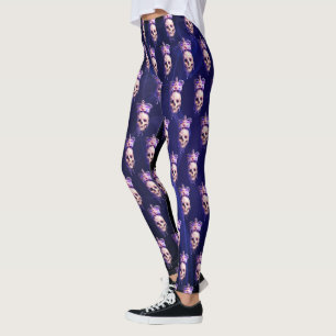 King of the Dead Melting Golden Skull Purple Leggings