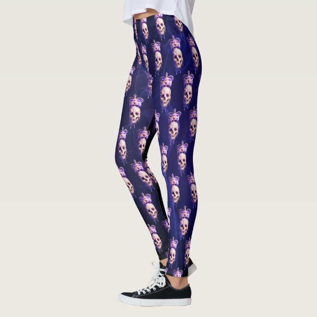 King of the Dead Melting Golden Skull Purple Leggings (Left)