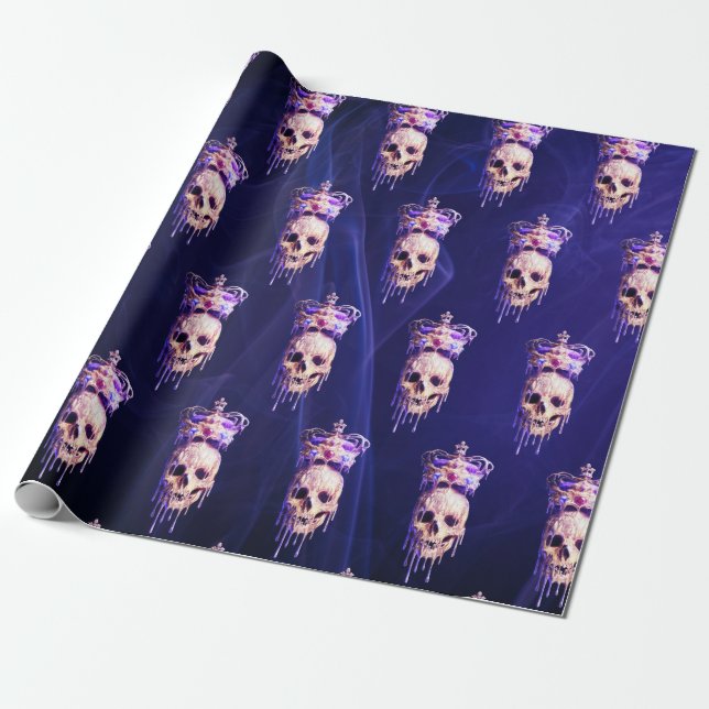 King of the Dead Melting Golden Skull Purple Wrapping Paper (Unrolled)