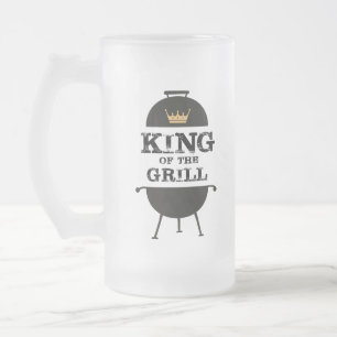 King Of The Grill, Black Gold Crown Frosted Glass Beer Mug